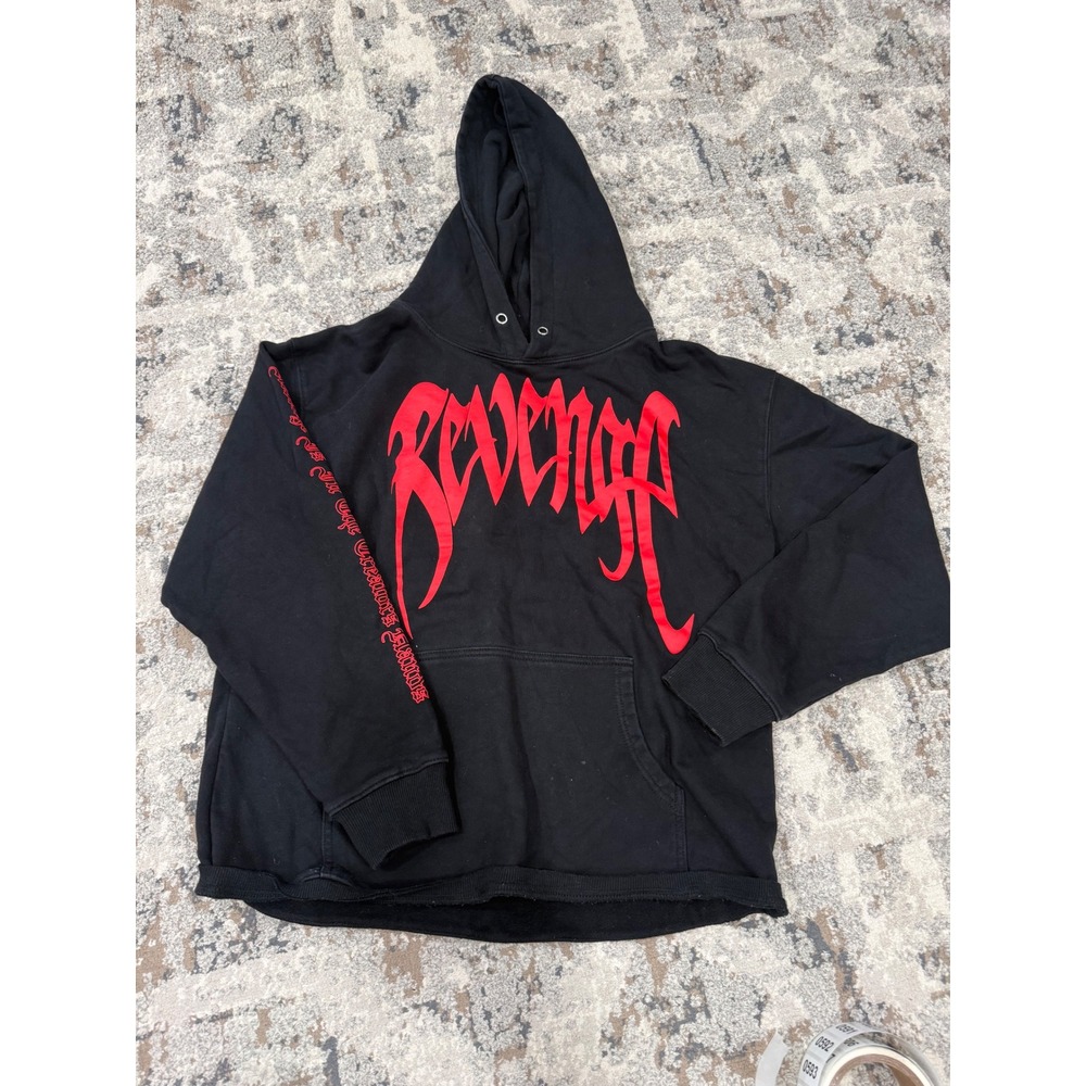 Revenge Red Water Logo Hoodie OG 2017 Red Label Mens Medium Boxy Raw Hem‎ USA